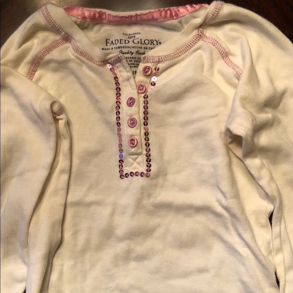Faded Glory cream T-shirt w pink glitter detail - Picture 1 of 3